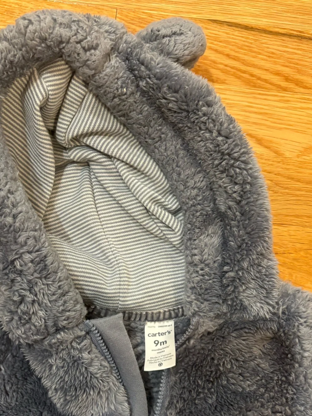 Carter's Plush Hooded Baby One-Piece in Charcoal Gray